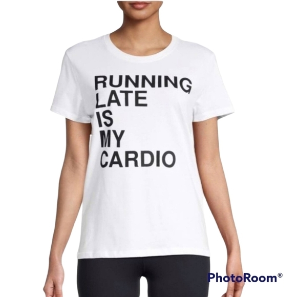 Prince Peter Sport White And Black Running Late Is My Cardio T-Shirt - Picture 1 of 8